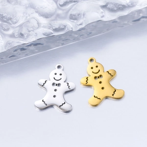 Polished stainless steel gingerbread man charms in gold and silver for DIY jewelry