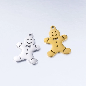 Polished stainless steel gingerbread man pendants in gold and silver for DIY jewelry