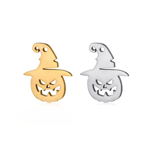 Stainless steel Halloween pumpkin pendant with wizard hat in gold and silver finish