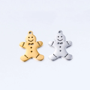 Stainless Steel Gingerbread Man Pendant Mirror Polished Christmas Charm For DIY Necklace Bracelet Jewelry Making Accessories
