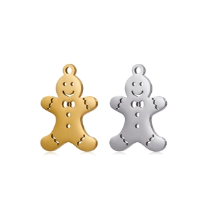 Polished stainless steel gingerbread man pendants in gold and silver finishes