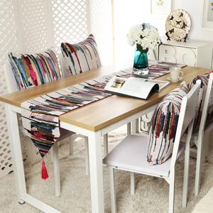 Modern Abstract Oil Painting Striped Table Runner Polyester Fabric Decorative Table Runner With Tassels And Cushion Cover