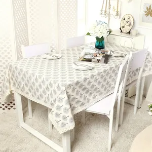 Modern minimalist apple tree pattern tablecloth with elegant crochet lace edge trim