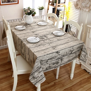 Rustic wood grain pattern rectangle tablecloth with lace edges for dining table decor