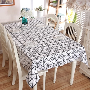 Modern black and white geometric triangle pattern thick cotton canvas tablecloth on dining table