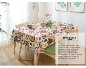 Detail of bohemian mandala sunflower pattern on thick 100% cotton canvas tablecloth