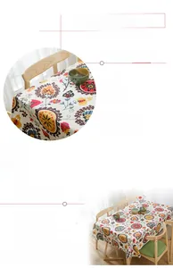 Close-up of ethnic style sunflower pattern on thick cotton canvas tablecloth fabric