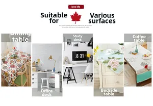 Detailed views of sunflower cotton tablecloths on dining, office and bedside tables