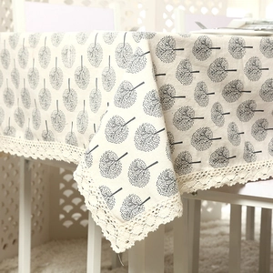Modern Minimalist Polyester Linen-Look Tablecloth With Lace Edge Forest Tree Pattern Rectangle Dustproof Table Cover Home Decor