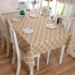 Minimalistische geometrische Gitter-Tischdecke aus hellbraunem Baumwoll-Leinen-Stoff für Tische
