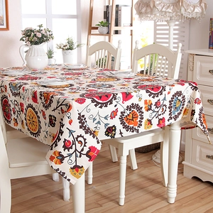 Ethnic bohemian style cotton canvas tablecloth with colorful floral sunflower patterns