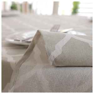 Modern geometric grey lace tablecloth in cotton-polyester with textured diamond pattern