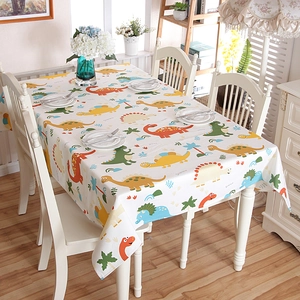 Thick cotton table cloth featuring colorful cartoon dinosaur prints for kids dining rooms