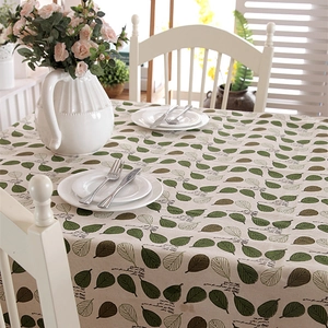 Pastoral Green Leaf Pattern Polyester Tablecloth With Crochet Lace Edge Decorative Dustproof Rectangular Table Cover For Home Kitchen