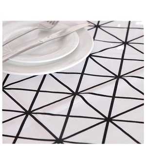 Modern minimalist cotton canvas tablecloth with black and white geometric triangle patterns