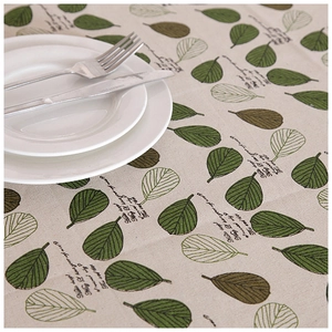 Pastoral green leaf pattern tablecloth in linen blend for a cozy dining atmosphere