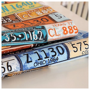 Thick cotton tablecloth featuring vintage American license plate patterns for home decor