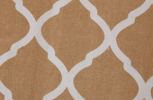 Detail shot of modern yellow poly-cotton tablecloth with geometric lattice weaving texture