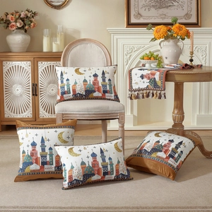 Eid Moon and Star Castle Pillowcases with Table Runner for Living Room Decor
