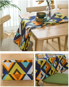 Detail showing high-density thick cotton canvas texture with colorful geometric V patterns