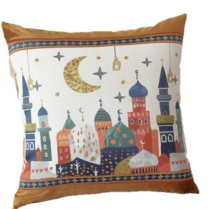 Decorative Ramadan pillowcase with Islamic mosque and crescent star moon motifs