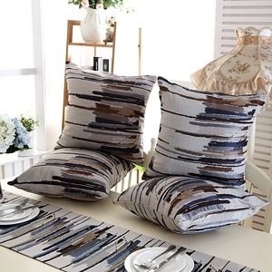 Abstract oil painting style striped cotton linen throw pillow cases and table runner set