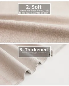 Close-up of thick beige cotton linen fabric showing natural weave texture and softness