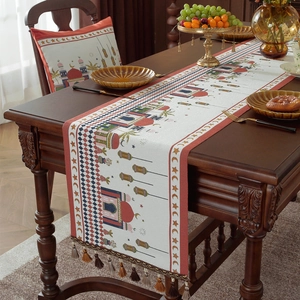 Ramadan Eid Mubarak Table Runner With Tassel Jacquard Mosque Moon Star Camel Castle Pattern Polyester Dining Table Decoration Home Decor