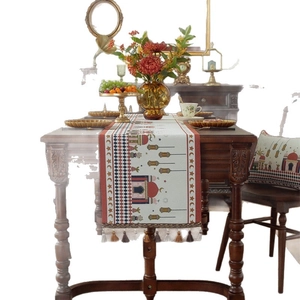 Jacquard table runner with star, moon, and castle patterns plus matching cushion set