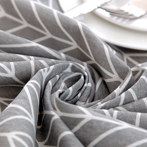 Modern grey geometric linen tablecloth with white leaf vein patterns for dining tables
