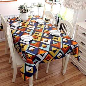 Modern cotton canvas tablecloth with vibrant colorful geometric triangle patterns