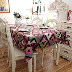 Thick cotton canvas tablecloth with modern colorful geometric V-shape triangle pattern