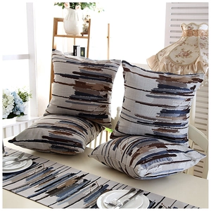 Modern abstract stripe table runner and cushion covers set in dark blue and grey tones