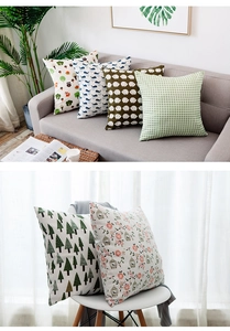 Detailed texture of Nordic plaid cotton cushions on a sofa in a cozy interior