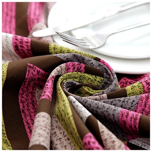 Thick cotton canvas tablecloth with geometric V-shaped patterns and natural texture