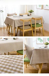 Detail of coffee brown checkered waterproof tablecloth with modern plaid pattern texture