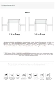 Detailed size guide and washing instructions for waterproof linen rectangular tablecloth