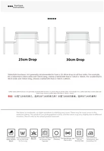 Size guide for cotton tablecloth featuring measuring formulas and washing instructions