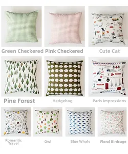 Detailed catalog showing ten Nordic style plaid and animal print cushion covers