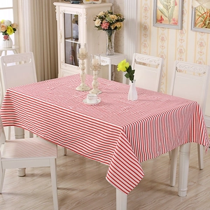 Minimalist red and white striped cotton tablecloth for rectangular dining tables