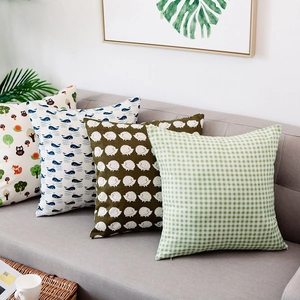 Nordic style cotton linen decorative pillow covers with diverse animal and plaid patterns