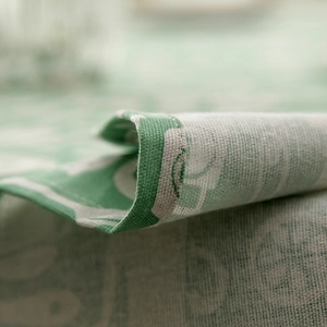 Green cartoon print cotton linen tablecloth with neat stitching and premium hemmed edges