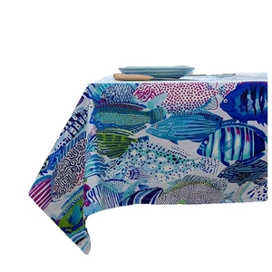 Thick cotton tablecloth with colorful tropical fish patterns for dining table decor