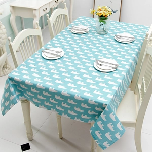 Cartoon Polar Bear Cotton Printed Tablecloth Rectangular Dustproof Table Cover For Kitchen Dining Home Table Decor