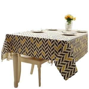 Modern polyester cotton tablecloth with yellow and grey geometric chevron patterns