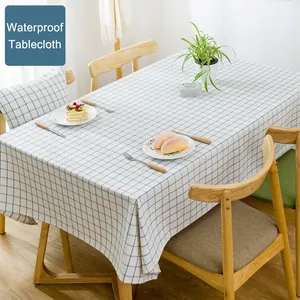 Modern Minimalist Yarn Dyed Polyester Waterproof Tablecloth Checked Grid Rectangular Table Cover For Dining Room Coffee Table