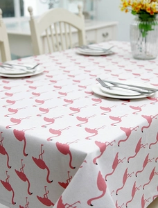 Detail of pink flamingo print on high-quality polyester-cotton blend tablecloth fabric