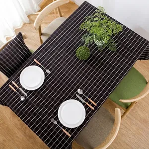 Modern waterproof black and white checkered rectangular tablecloth for dining tables
