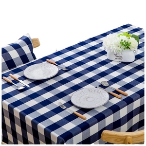 Modern minimalist blue and white plaid waterproof tablecloth for rectangular dining tables