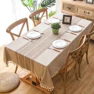 Nordic waterproof jacquard tablecloth with elegant white lace and tassel fringes